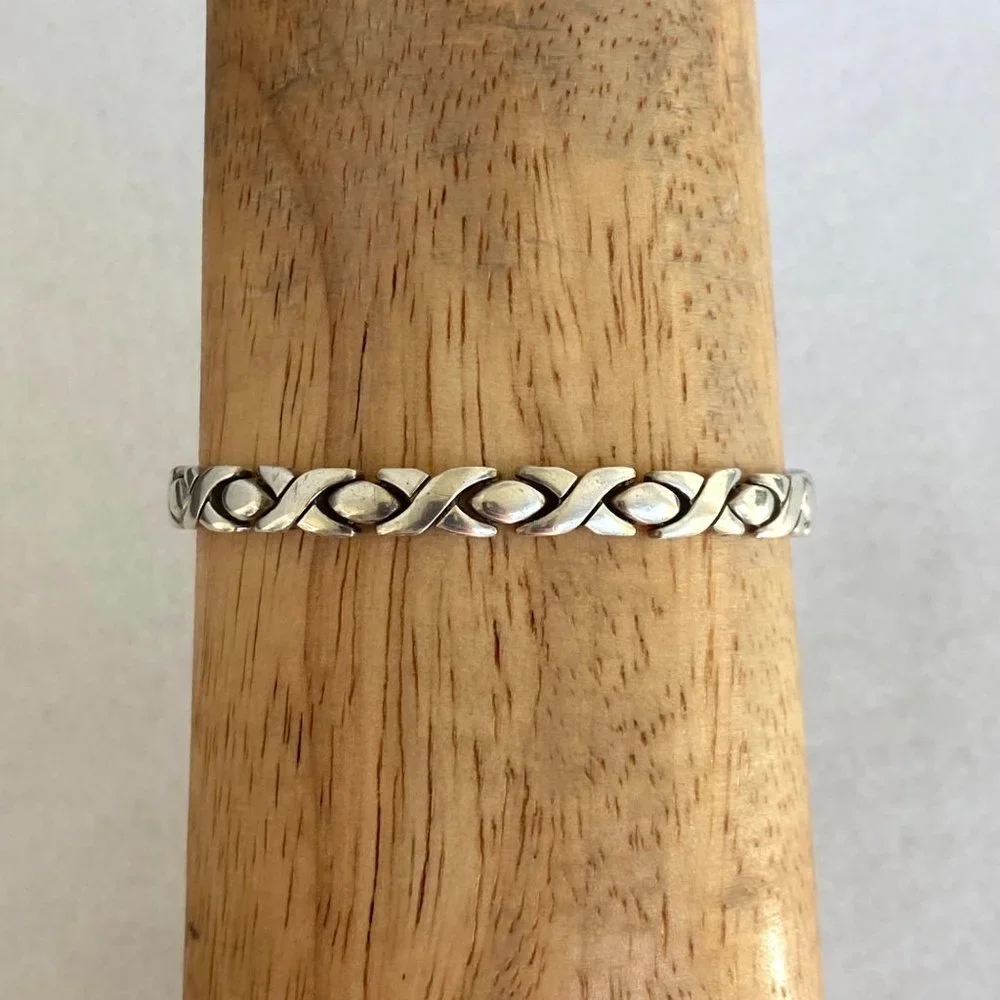 VTG Sterling Silver 925 Mexico Heavy Modernist 6MM XO Link Bracelet Sz 7.5" 24g - Picture 12 of 16